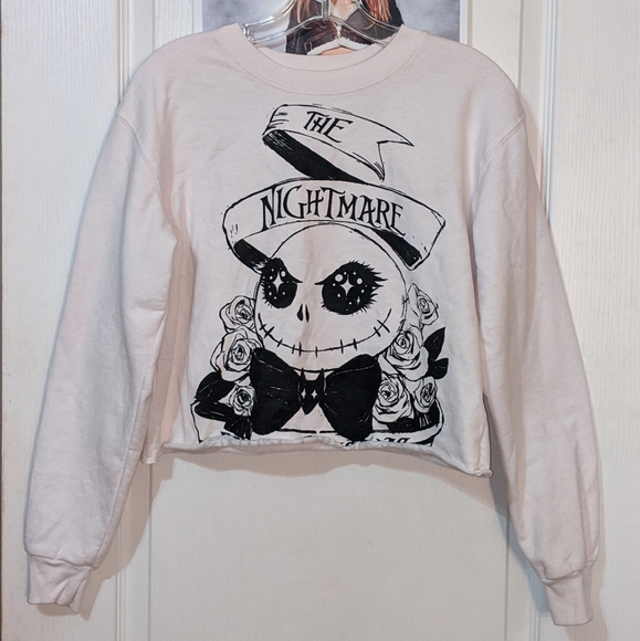 Disney Nightmare B4 Christmas Jack Skellington Crop Long Sleeve Top Sweatshirt S - Picture 1 of 4